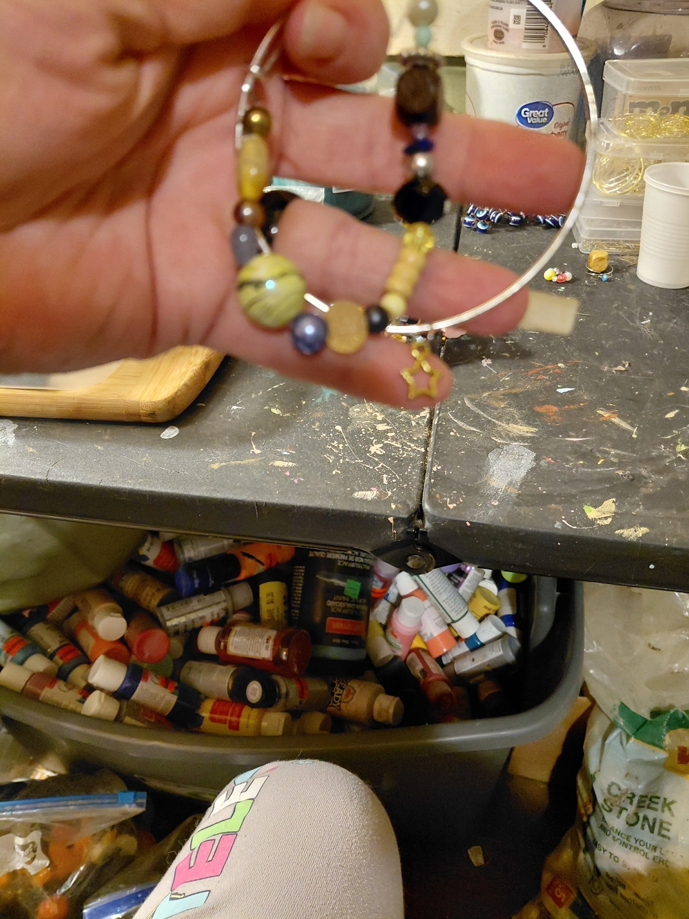 Yellow Beaded Hoop Bracelet with Star Charm
